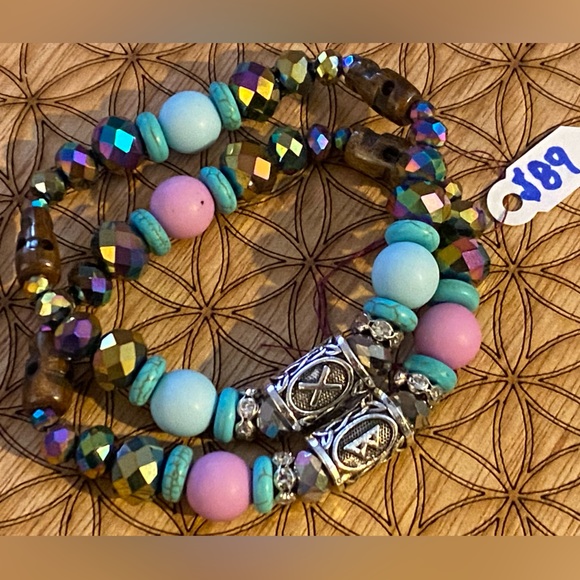 Yak bones Skulls, Sacred Geometry Matching Bracelet Set with Ancient Runes - Picture 6 of 7